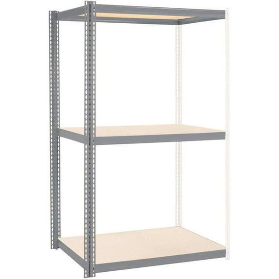 Global Industrial UABD36489W3 3 Shelf Heavy Duty Boltless Shelving Add On - Wood Deck, Gray - 48 x 36 x 96 in.