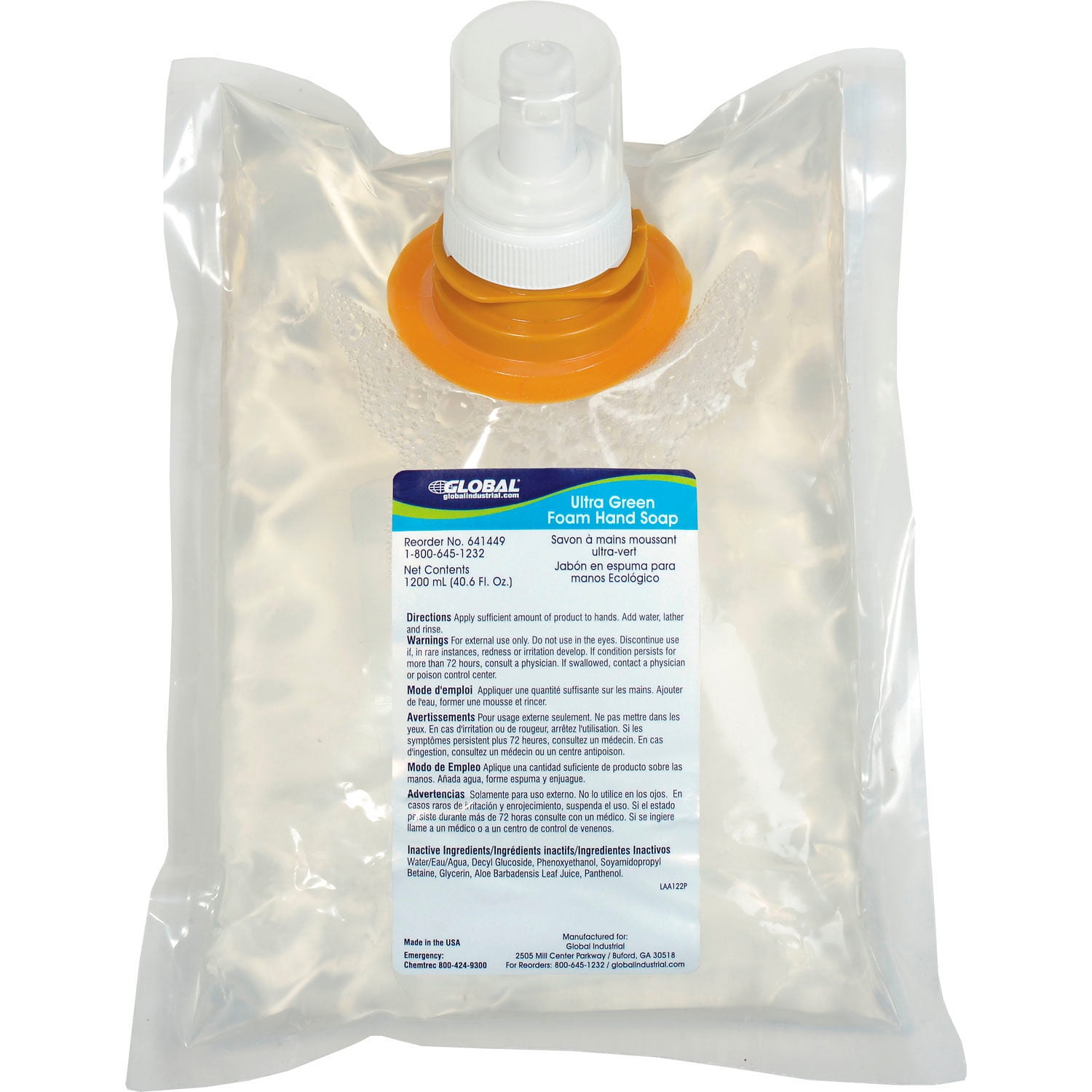 Global Industrial Ultra Green Foam Hand Soap 1200ml Refill, 6 Refills/Case