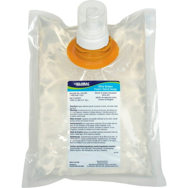 Global Industrial Ultra Green Foam Hand Soap 1200ml Refill, 6 Refills/Case