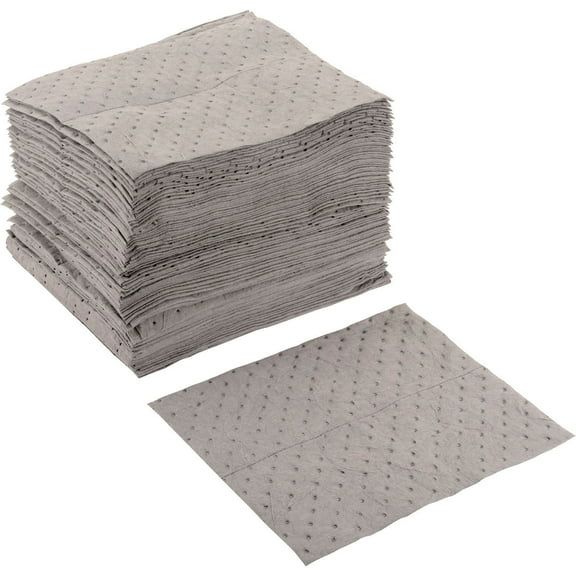 Global Industrial Absorbent Pad, Universal Pad, Medium Weight, 15" x 18", Gray, 100/Pack