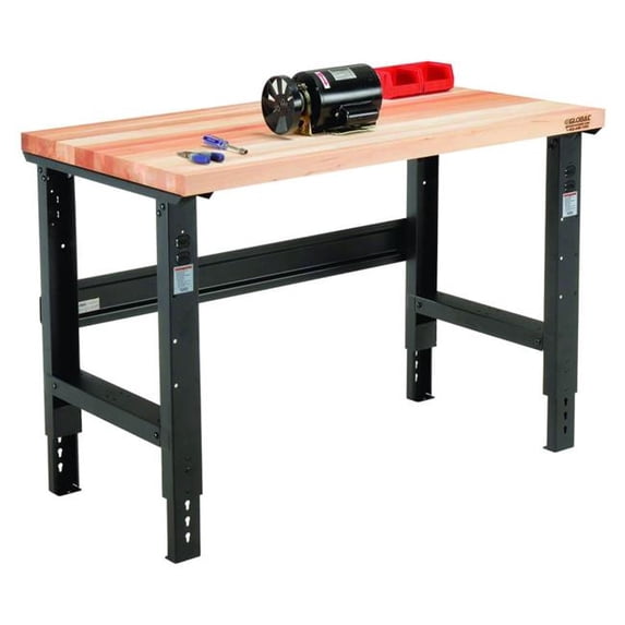 Global Industrial GBE319076 Standard Duty Butcher Block Top Adjustable Height Workbench, 2000 lbs, 48 x 30 x 30.88 to 36.88 in., Maple & Black