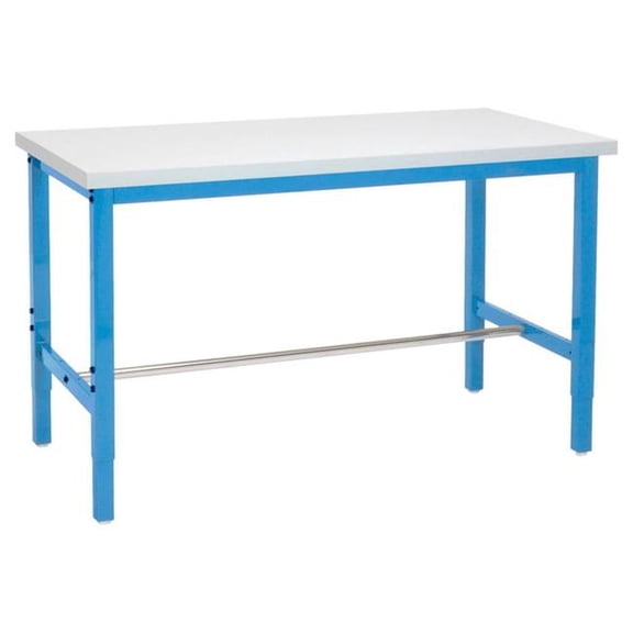 Global Industrial GBE606975BL Adjustable Height Heavy Duty Workbenches, 5000 lbs, 48 x 36 x 31.63 to 43.63 in., White & Blue