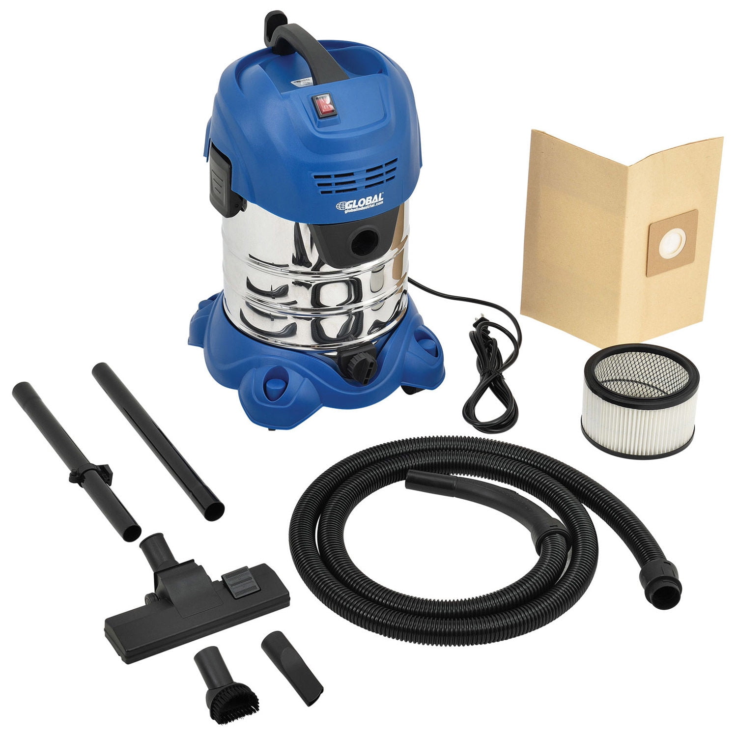 Global Industrial Wet Dry Vacuum, 6.6 Gallon, Stainless Steel