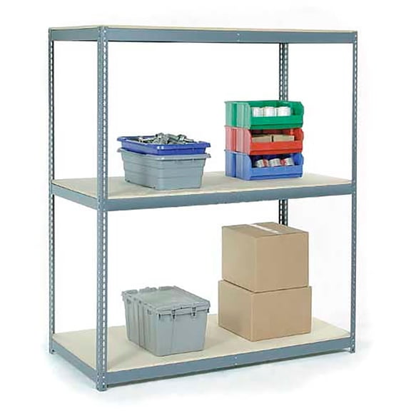 Global Industrial Wide Span Rack 48Wx48Dx60H, 3 Shelves Wood Deck 1200 Lb Cap. Per Level, Gray