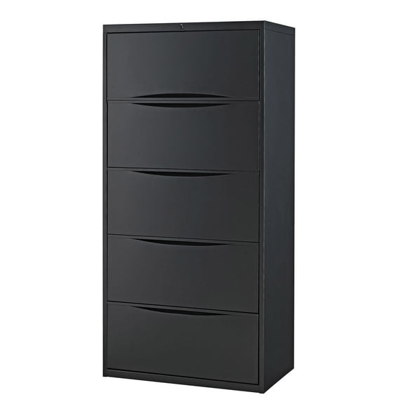 Global Industries 252468BK Interion 30 in. Premium Lateral File Cabinet 5 Drawer, Black