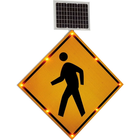 Global Industries 708313 30 in. Solar Powered Flashing LED Pedestrian Crossing Sign, Diamond - Yellow
