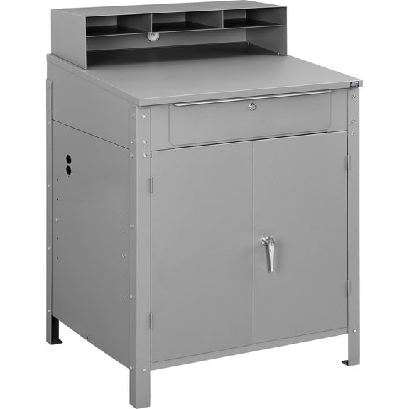 Global Industries 300912GY Shop Desk with Lower Cabinet & Pigeonhole Compartments, 34.5 x 30 x 51.5 in. - Gray