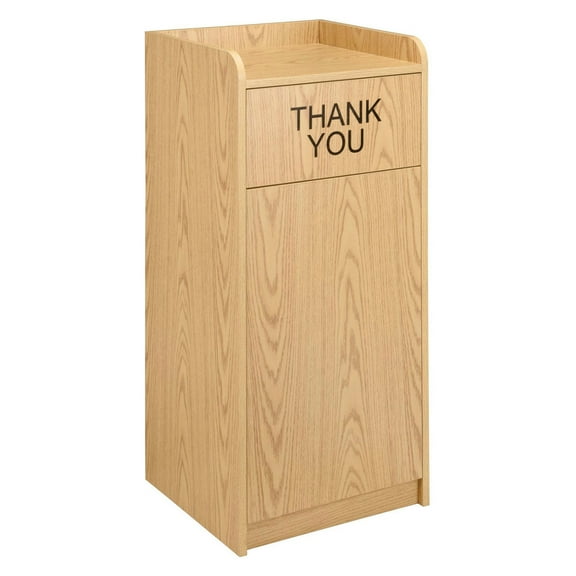 Global Industries 603589 36 gal Wooden Waste Receptacle with Tray Top, Medium Oak