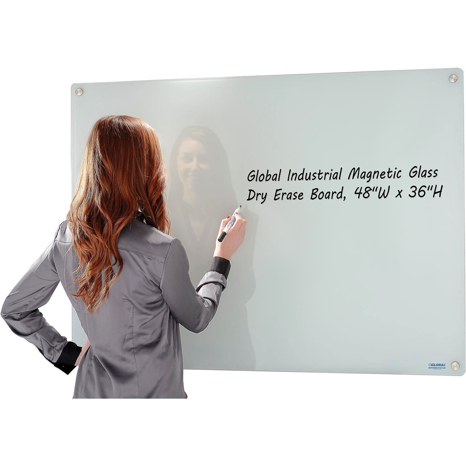Large White Magnetic Glass Dry Erase Board with Stainless Steel Mounts