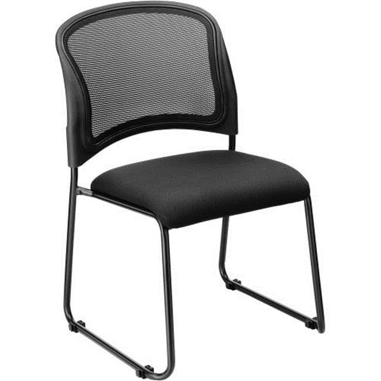 Black Mesh and Fabric Armless Stacking Chair with Metal Frame