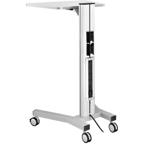 Global Industrial Mobile Laptop Workstation, Height Adjustable, 4-Outlet Power Strip