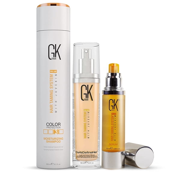 Global Keratin GK Hair Moisturizing Shampoo 300ml - Serum 50ml - CurlsDefineHer (100 ml/ 3.4 fl. oz) Styling Smoothing Strengthening Hydrating & Nourishing Heat Protection Shine Frizz Control