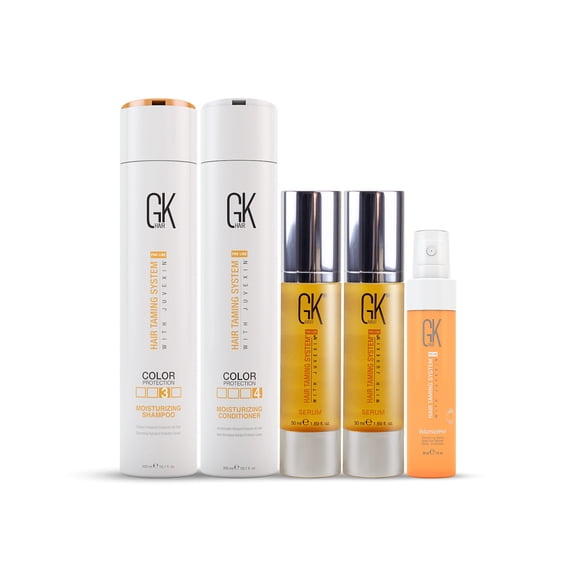 Global Keratin GK Hair Moisturizing Shampoo and Conditioner 300ml Set | Volumizing Hair Spray 30ml | Organic Argan Oil Hair Serum