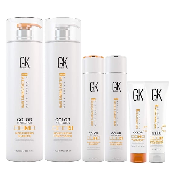 Global Keratin GK Hair Moisturizing Shampoo and Conditioner Set 100ml , 300ml , 1000ml -for Color Treated Dry Damage Curly Frizzy Thinning Hair