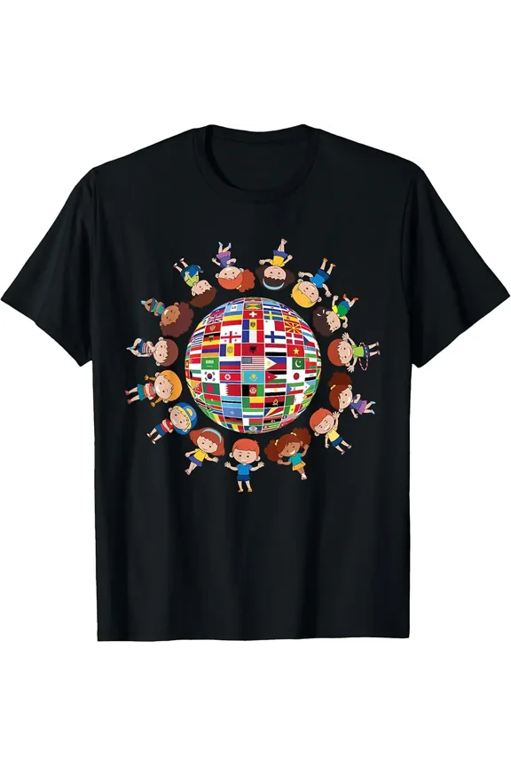 Global Kids Unity Flags Of The World Cultural Top Tee Unisex T-Shirt up to Size 5XL