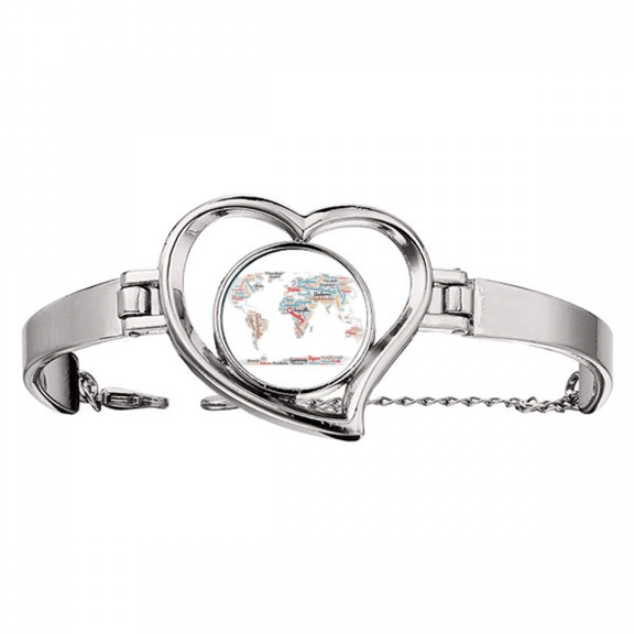 Global Map Country Geography Wordcloud Bracelet Heart Jewelry Wire Bangle