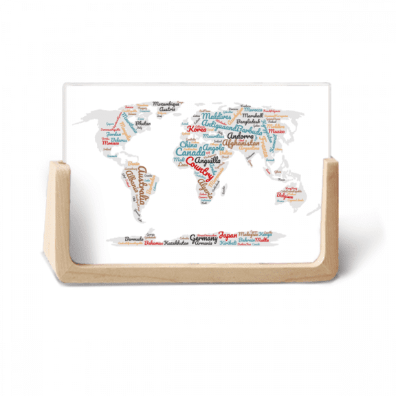 Global Map Country Geography Wordcloud Photo Wooden Photo Frame Tabletop Display