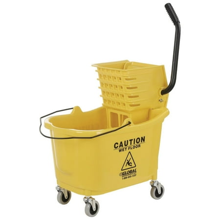 Global Industrial Mop Bucket And Wringer Combo, Yellow, Side Press