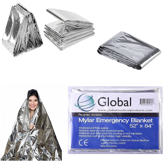 Global Mylar Emergency Blanket Camping, Thermal, Survival, Safety, Insulating Heat 84" x 52