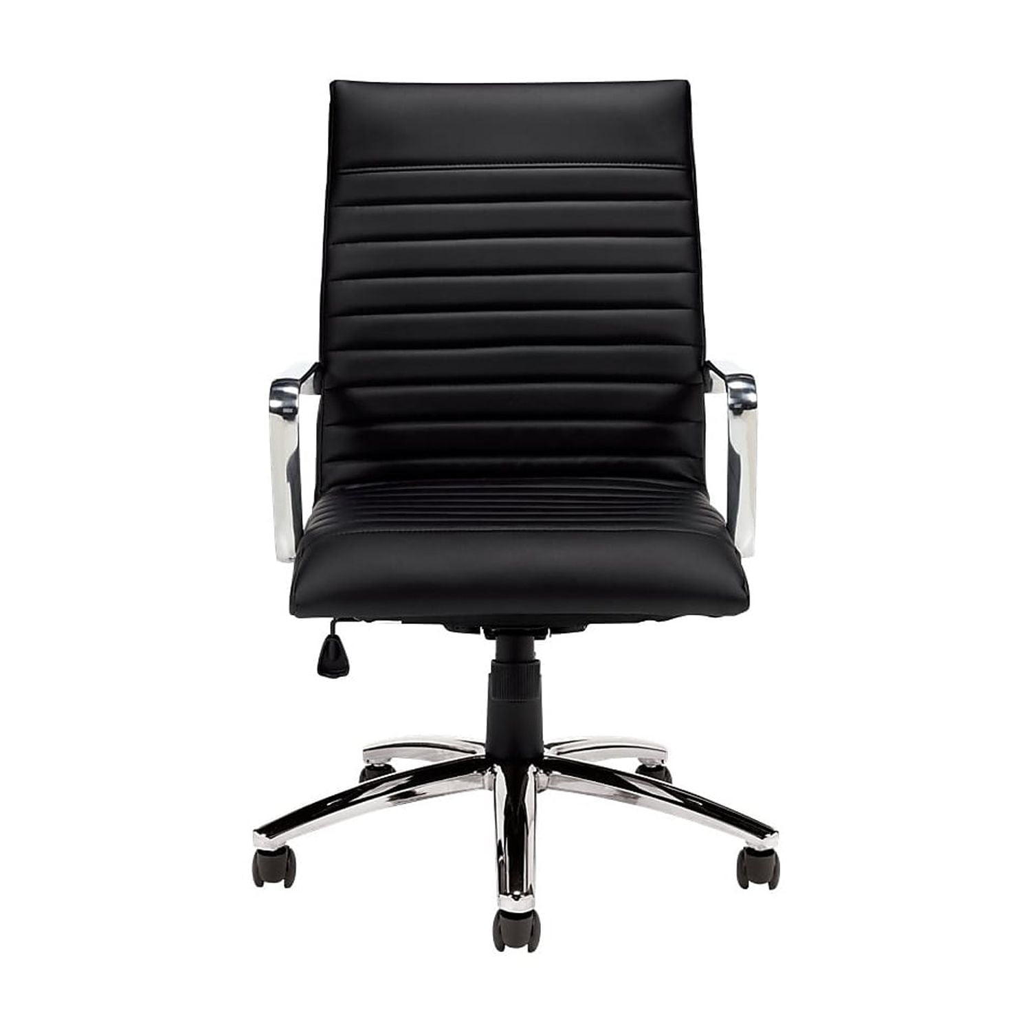 Black Leather Executive Swivel Chair with Chrome Arms
