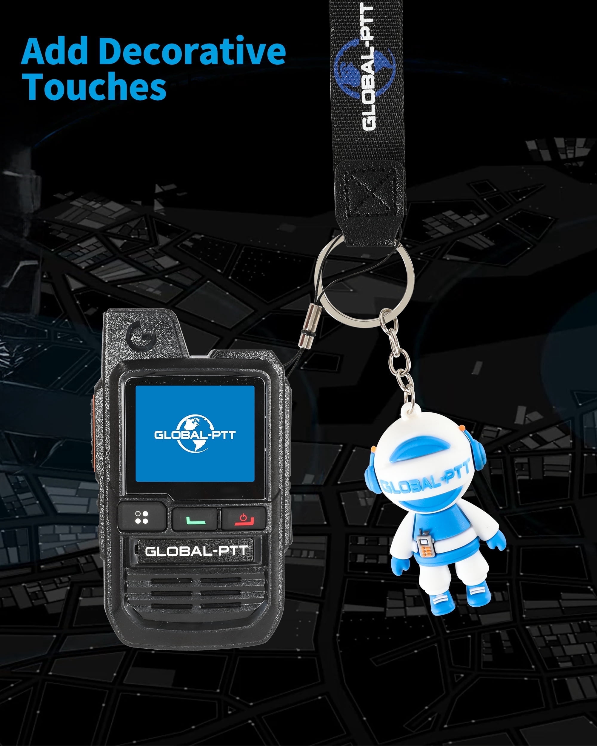 Global-PTT 2-Pack Lanyard for Mobile Walkie Talkie Two-Way Radios Case with Silicone Cartoon Figures – Durable Plastic Strap Perfect for Keys, Cameras Flashlights and More