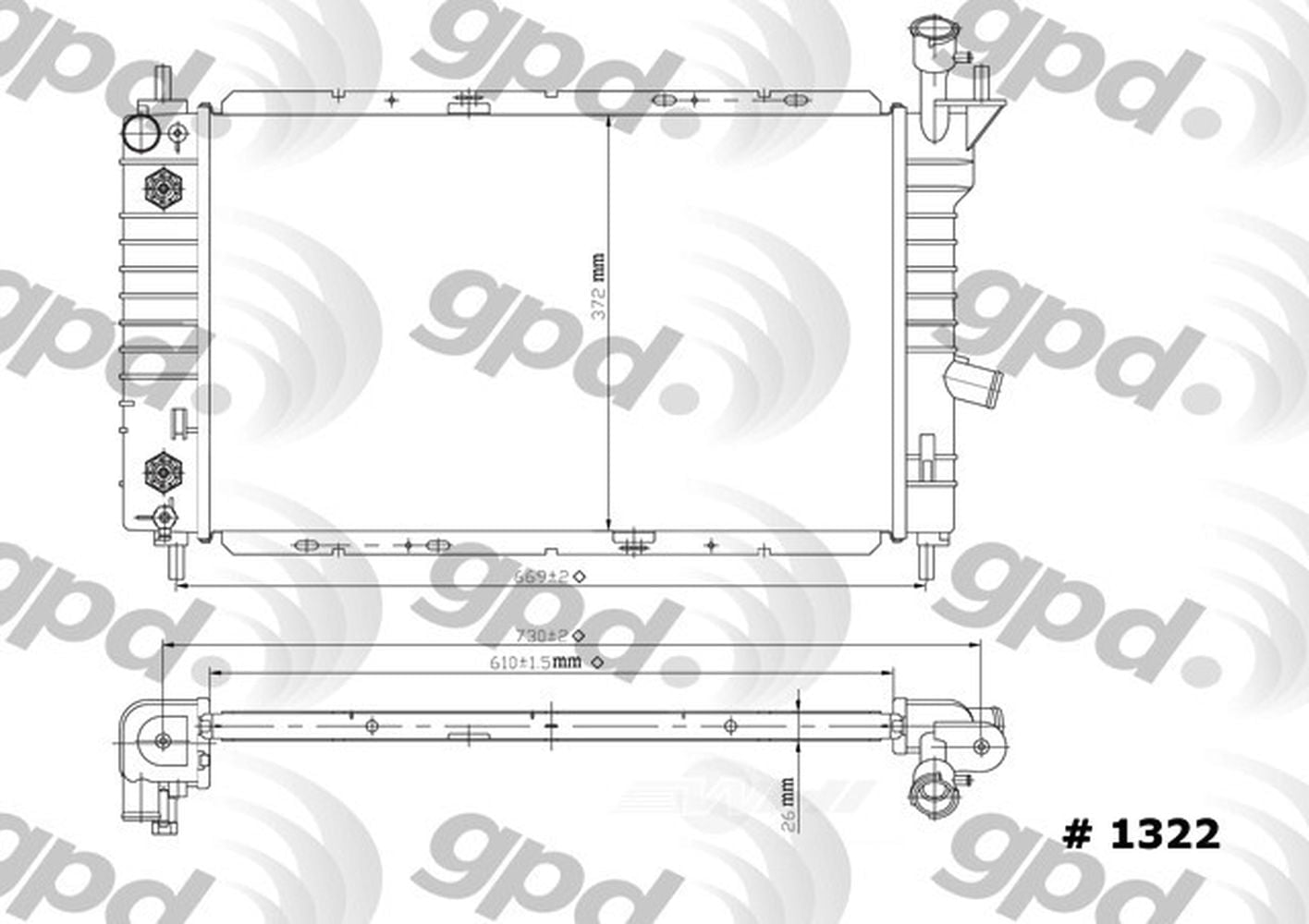 Global Parts Distributors 1322C Radiator Fits select: 1992-1994 FORD TEMPO, 1992-1994 MERCURY TOPAZ