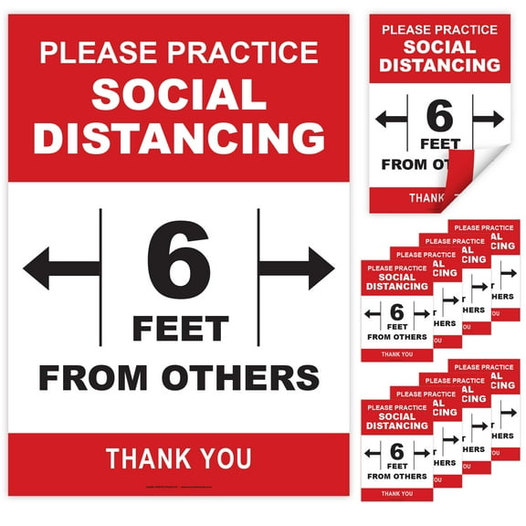 Global Printed Products 10 Extra Large Social Distance Posters (24x17 inch Double Sided) - GPP-0066