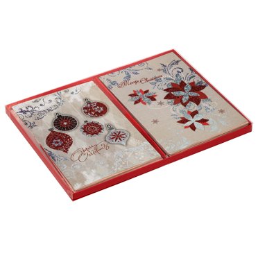 24 Pack Watercolor Christmas Cards With Gold Foil & Glitter - Assorted Designs & Envelopes