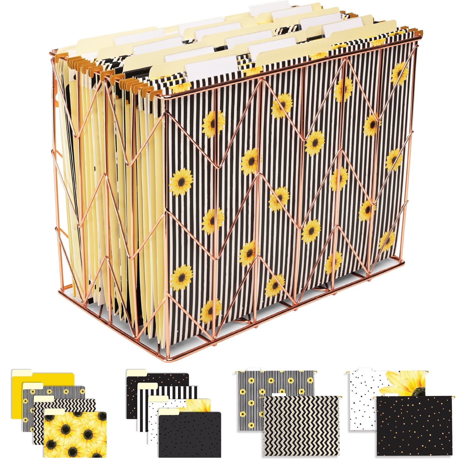 Global Printed Products 12 Hanging File Folders and 24 File Folders, Letter Sized- Sunflower