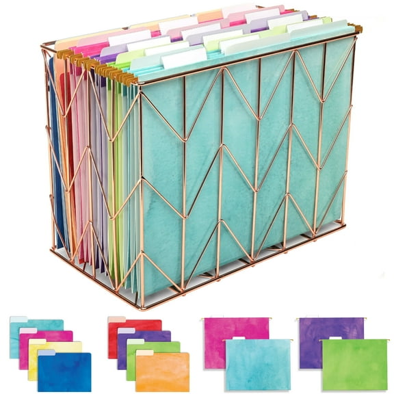 Global Printed Products 12 Hanging File Folders and 24 File Folders, Letter Sized - Watercolor Solid