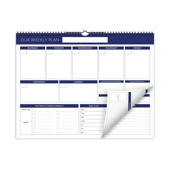 Global Printed Products 17" x 13" Weekly Planner White/Blue (SPLS-0079)