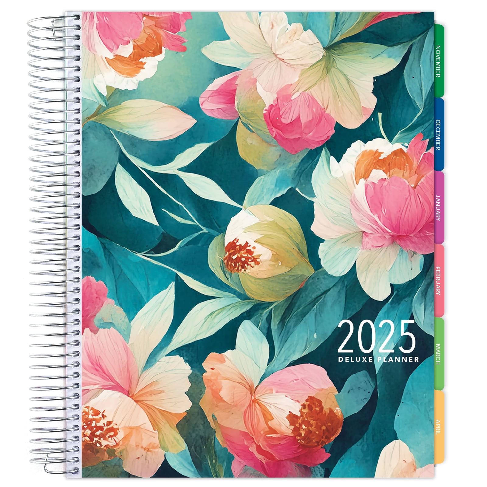 Global Printed Products Deluxe 2025 Planner, 8.5"x11": 14 Months (Nov 2024 - Dec 2025), Teal Floral
