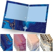 Global Printed Products Deluxe Designer Pocket Folders, Letter Size, 3-hole Punched, 4 Patterns, 16/pk (Marble)