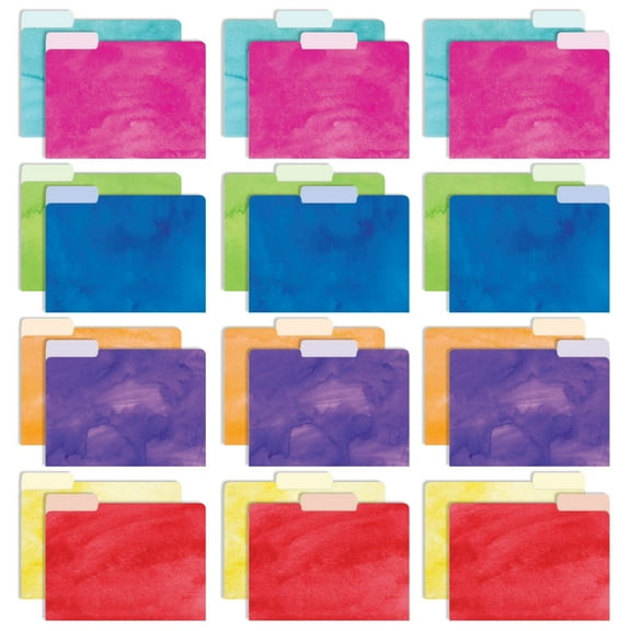 Global Printed Products Deluxe Designer Printed File Folders, 1/3 Cut Tab, Assorted Positions, Letter Size, 24/pk (Watercolor Solid)