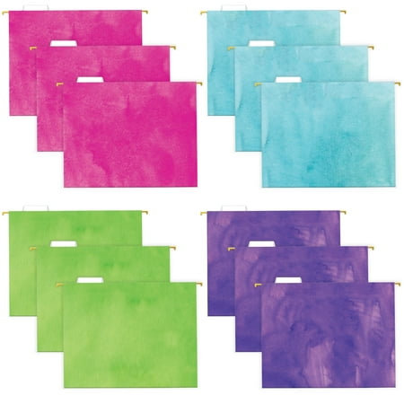 Global Printed Products Deluxe Designer Watercolor Solid Heavy-Duty Hanging File Folders Letter-Size