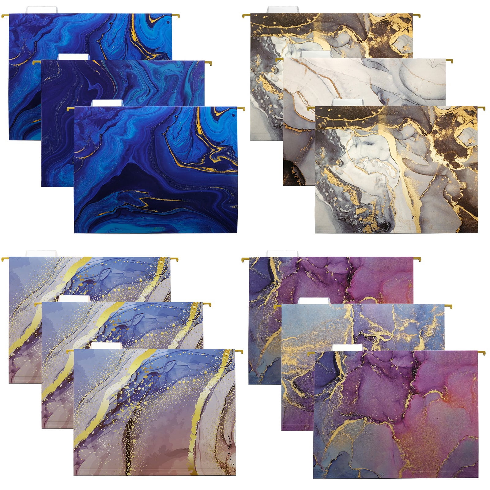 Global Printed Products Deluxe Designer Printed Hanging File Folders, 4 Patterns, Letter Size, 12/pk (Marble)
