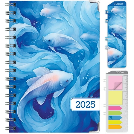 Global Printed Products Hardcover 2025 Daily, Monthly & Weekly Planner 5.5"x8", Blue Koi