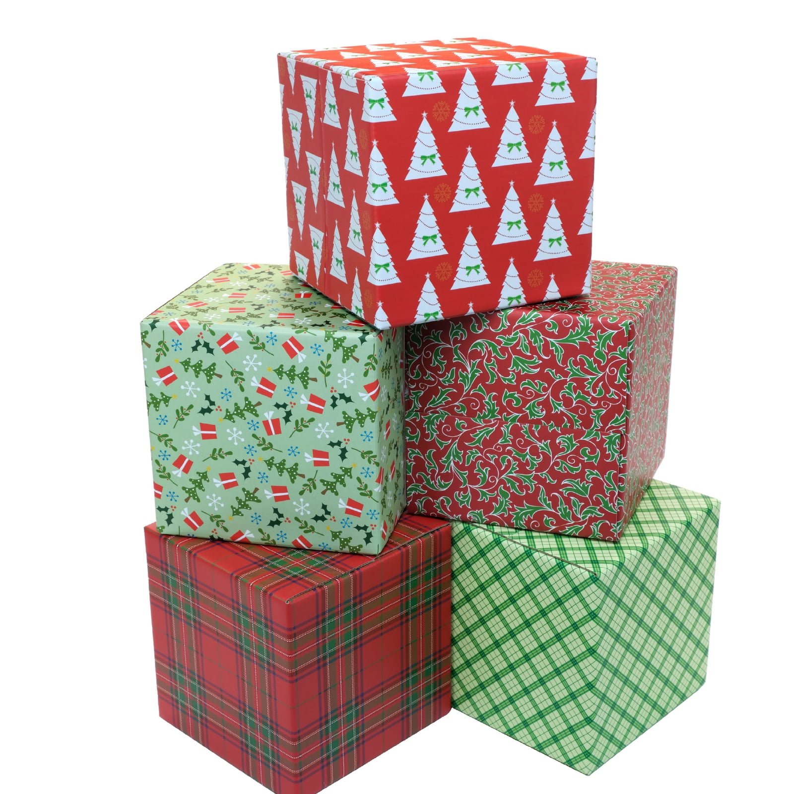 Christmas Nesting Gift Boxes Square 5 Pack Red and White Snowflakes Design  Christmas Stacked Gift Box with Lids in 5 Assorted Sizes for Gift Giving