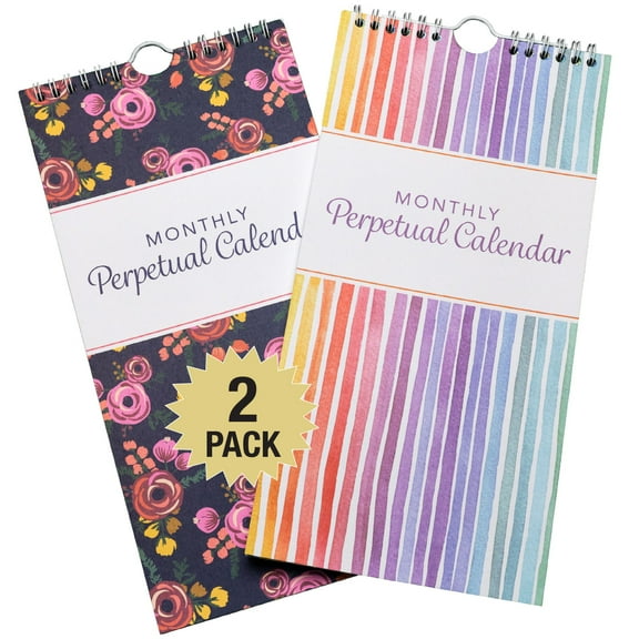 Global Printed Products Perpetual Calendar: Spiral Organizer for Birthdays, Anniversaries, Important Dates and Monthly Remembrances. Wall Hanging Notebook Journal (Pack of 2) - GPP-0039
