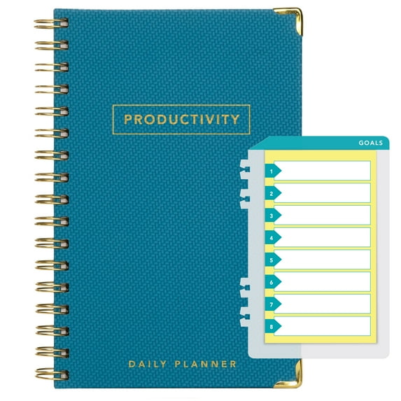 Global Printed Products Productivity Planner with Bookmark and Notepad - Spiral Notebook for Daily Planning - 5.5" x 8.5" (Teal) - GPP-0091-B