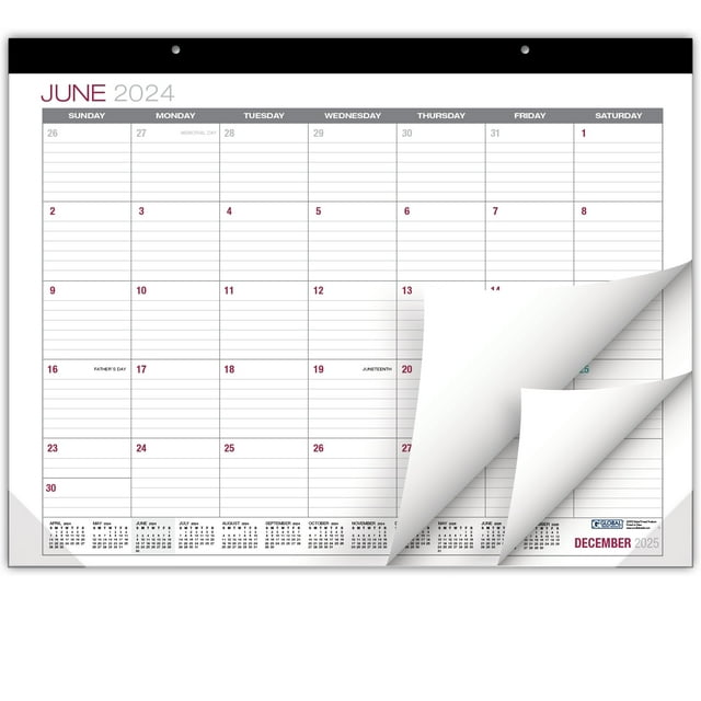 Global Printed Products Professional Desk Calendar 2025 Monthly Pages