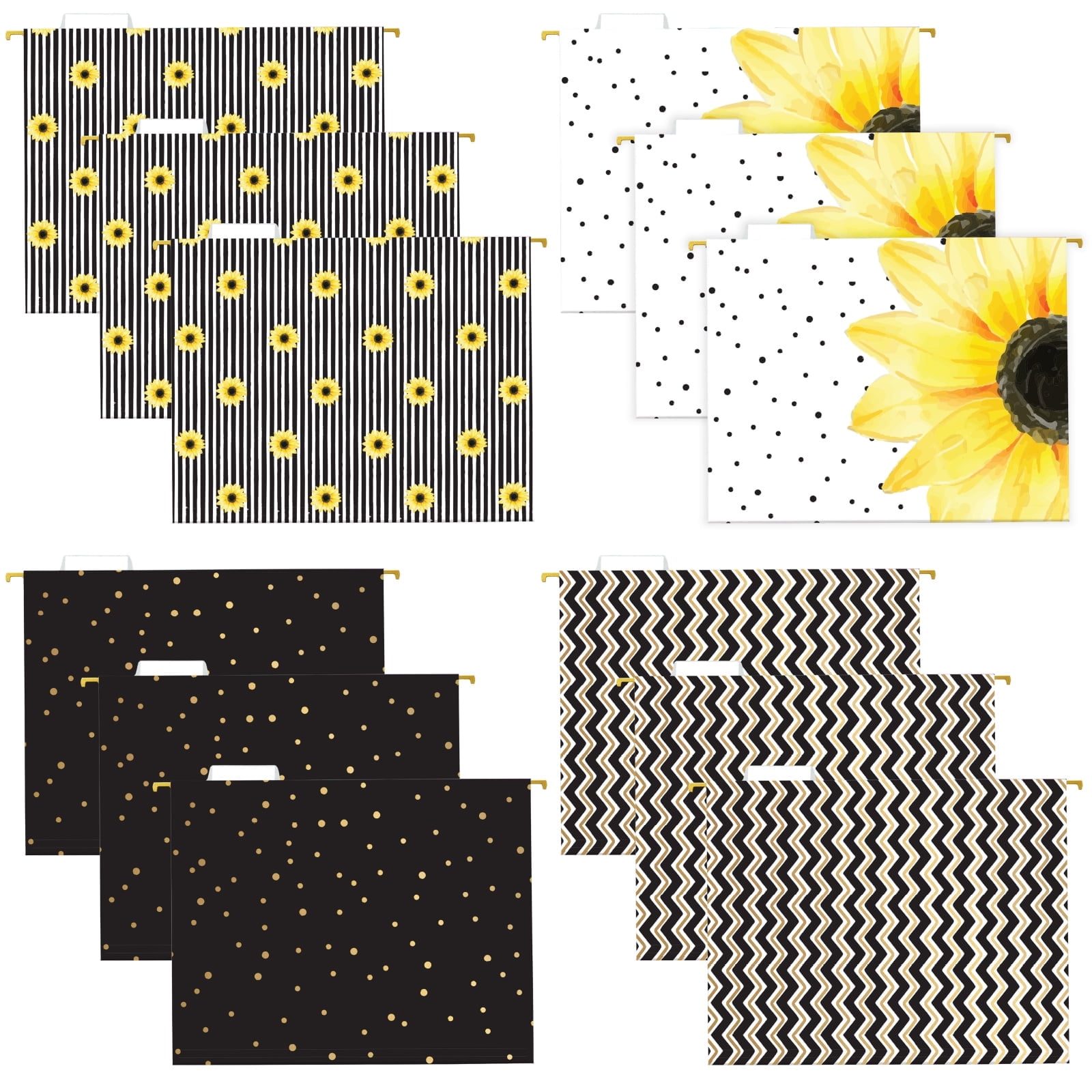 Global Printed Products Sunflower Prints Letter Hanging File Folders, Yellow, 12 Pack