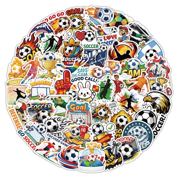 Global Soccer Tournament 50pc Vinyl Stickers 2-3in Soccer Designs for Game Day Essentials Laptop Car Decoration