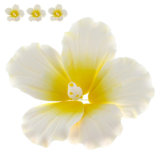 Global Sugar Art Hibiscus Sugar Cake Flowers, White with Yellow, 3