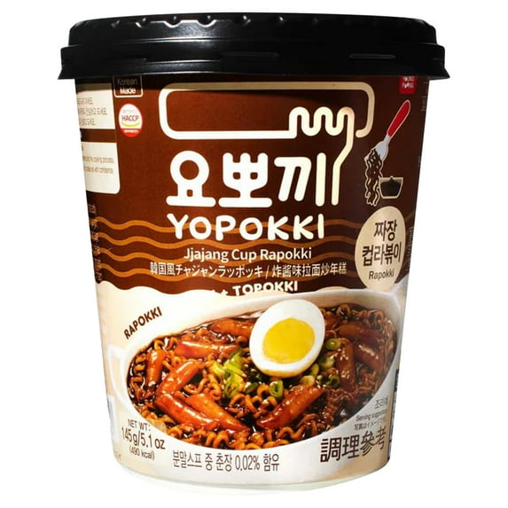 Global Tastemaker Yopokki Jjajang Cup Rapokki, Korean Rice Cakes and Ramen Noodles, 145 g