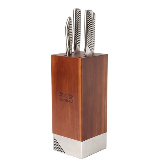 Global Toshi 5 Piece Knife Block Set, Acacia