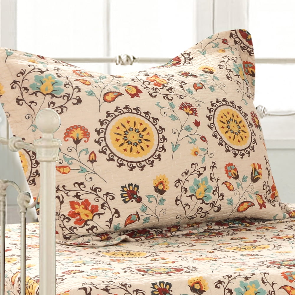 Andorra Multicolor Cotton King Sham with Suzani Floral Design