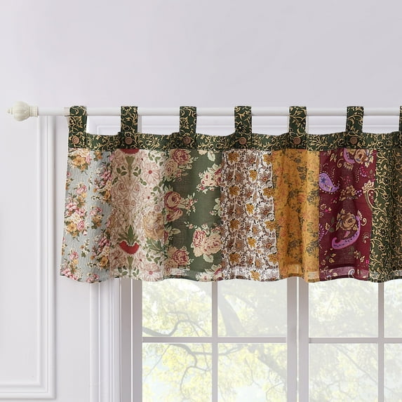 Greenland Home Fashions Antique Chic 100% Cotton Authentic Patchwork Tab Top Window Valance, 84" W x 21" L