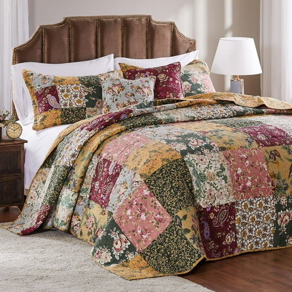 Greenland Home Fashions Antique Chic 100% Cotton Authentic Patchwork Bedspread Set, 3-Piece Full/Full XL
