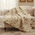 thumbnail image 1 of Global Trends Antique Rose Traditional Floral and Stripe 100% Cotton Throw Quilt, Reversible, 60" x 50", 1 of 7